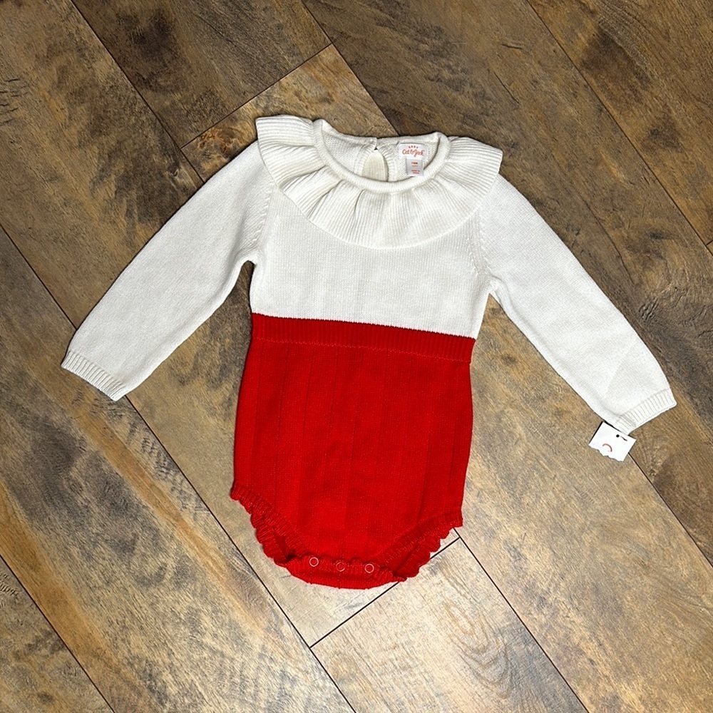 CAT & JACK Baby Sweater Knit Holiday Romper, 18M, NWT